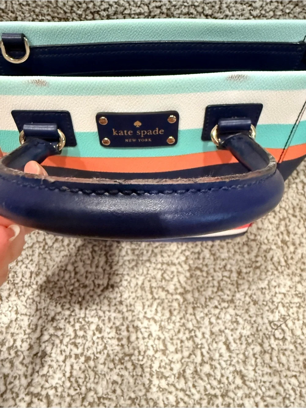 Kate Spade Wellesley Striped Mini Tote + Matching Wallet Set — Navy Multicolor